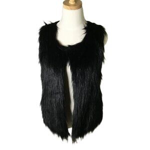 Max Studio Black Faux Fur Front Vest Size Medium Knitted Back